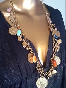 Boho Gypsy Arabic Coins Stones Costume Necklace